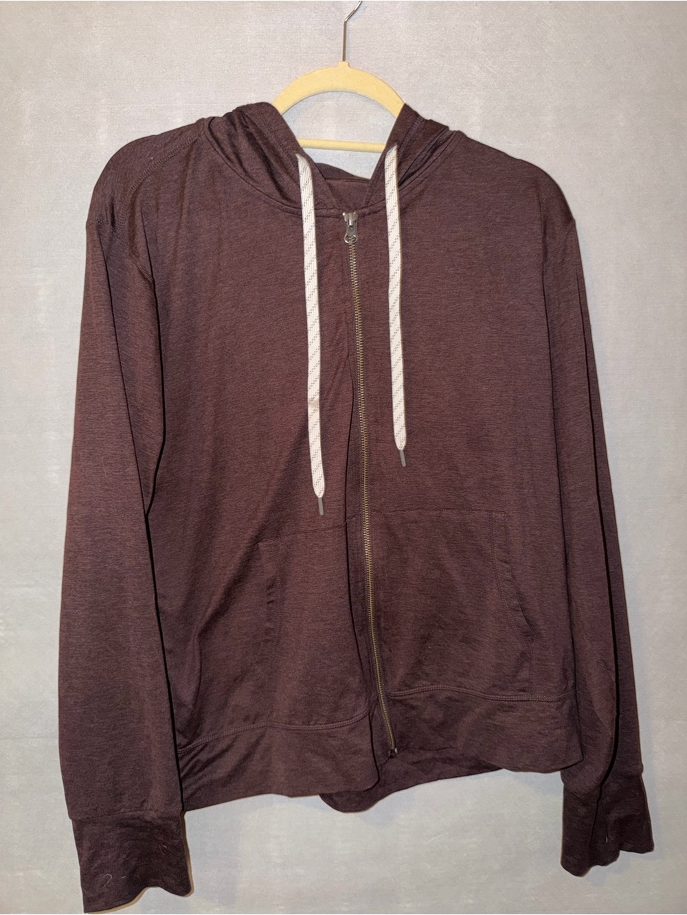 Brown Zip-Up Hooded Sweatshirt with Contrast Drawstrings